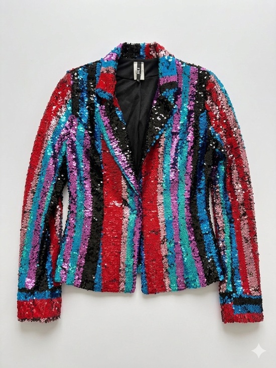 Jackets & Blazers - Women’s Multicolor Striped Sequin Blazer Size S Avant Garde Eclectic Dopamine